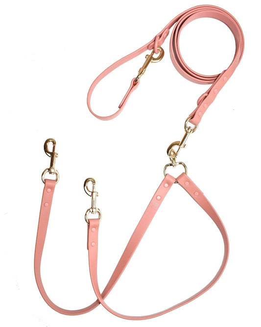 Durable Waterproof and Dirt Resistant Pink Clay Double Dog Leash Nylon Modern Soft Touch Coupler Splitter Walking 2 Small Medium Large Dogs